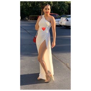 1 SHOULDER DRAPED DETAIL EXTREME SPLIT MAXI DRESS